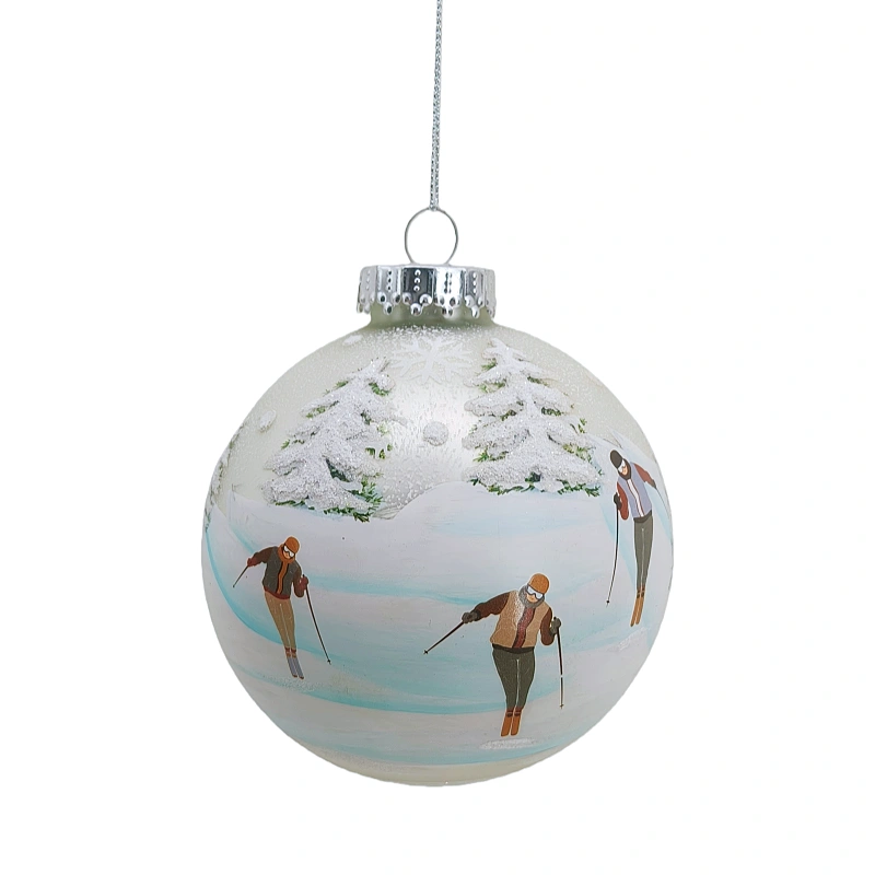 Glass winter scene ball ornament
