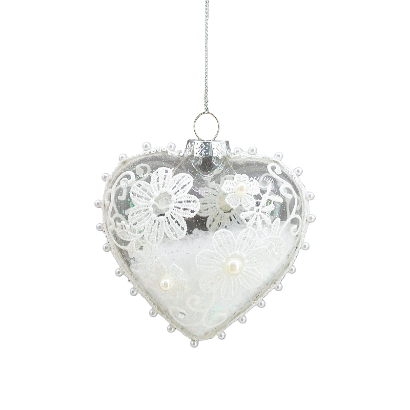 Glass heart lace Christmas ornament