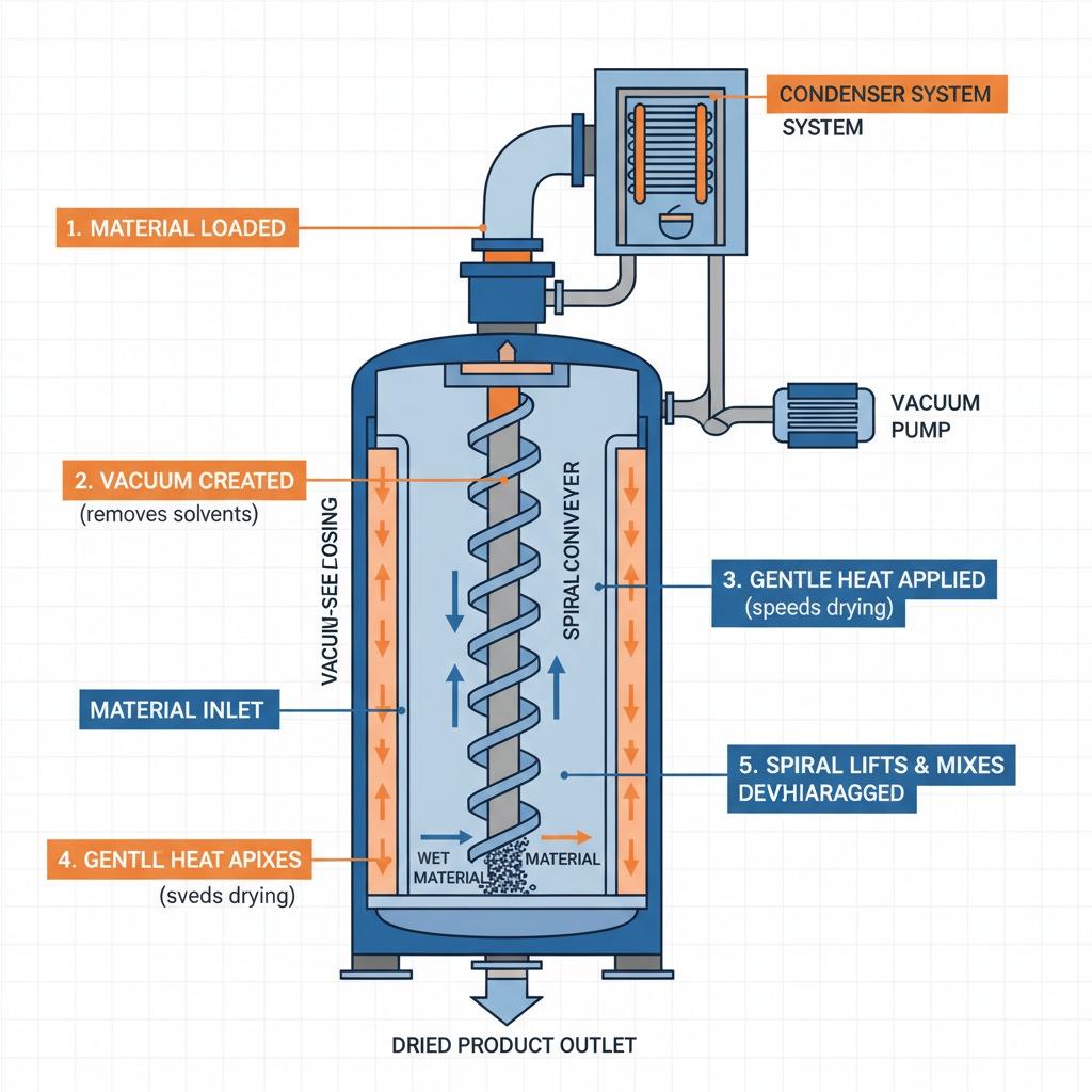 Vacuum Spiral Dryer, Industrial Vacuum Drying, Spiral Dryer Technology, Industrial Drying Systems