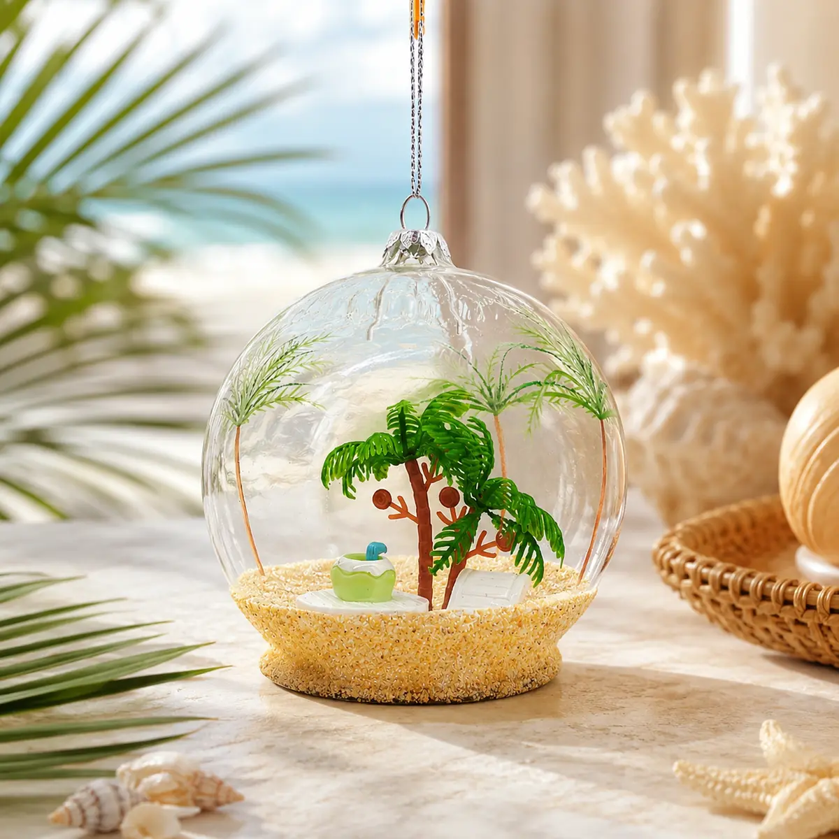Tropische Palmenornamente aus Glas, Küstendekor