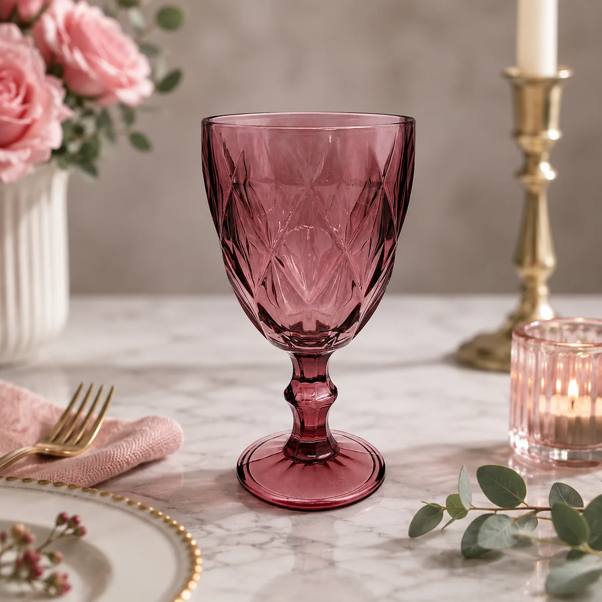 Red vintage glass goblet for table decor display