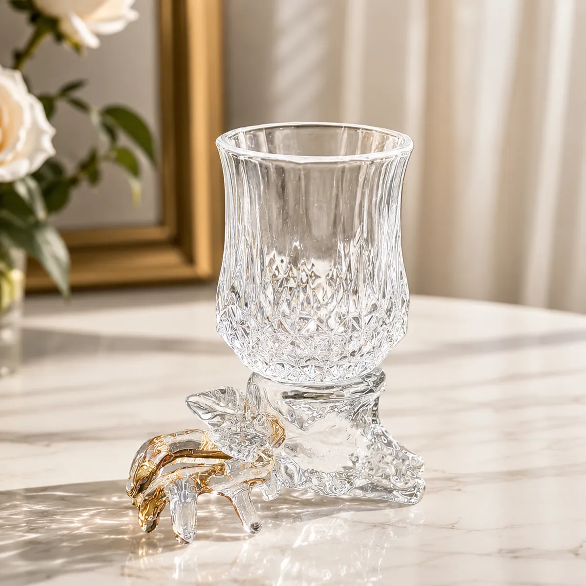 Crystal glass cup with deer base decor display