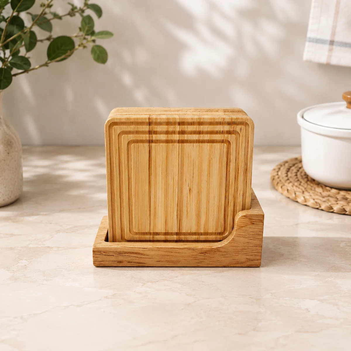 Square wooden heat resistant trivet kitchen mats