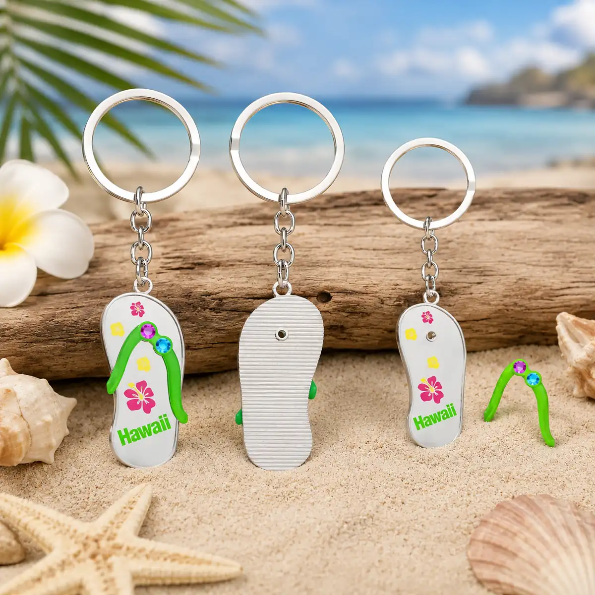 Custom flip flop keychain beach souvenir display