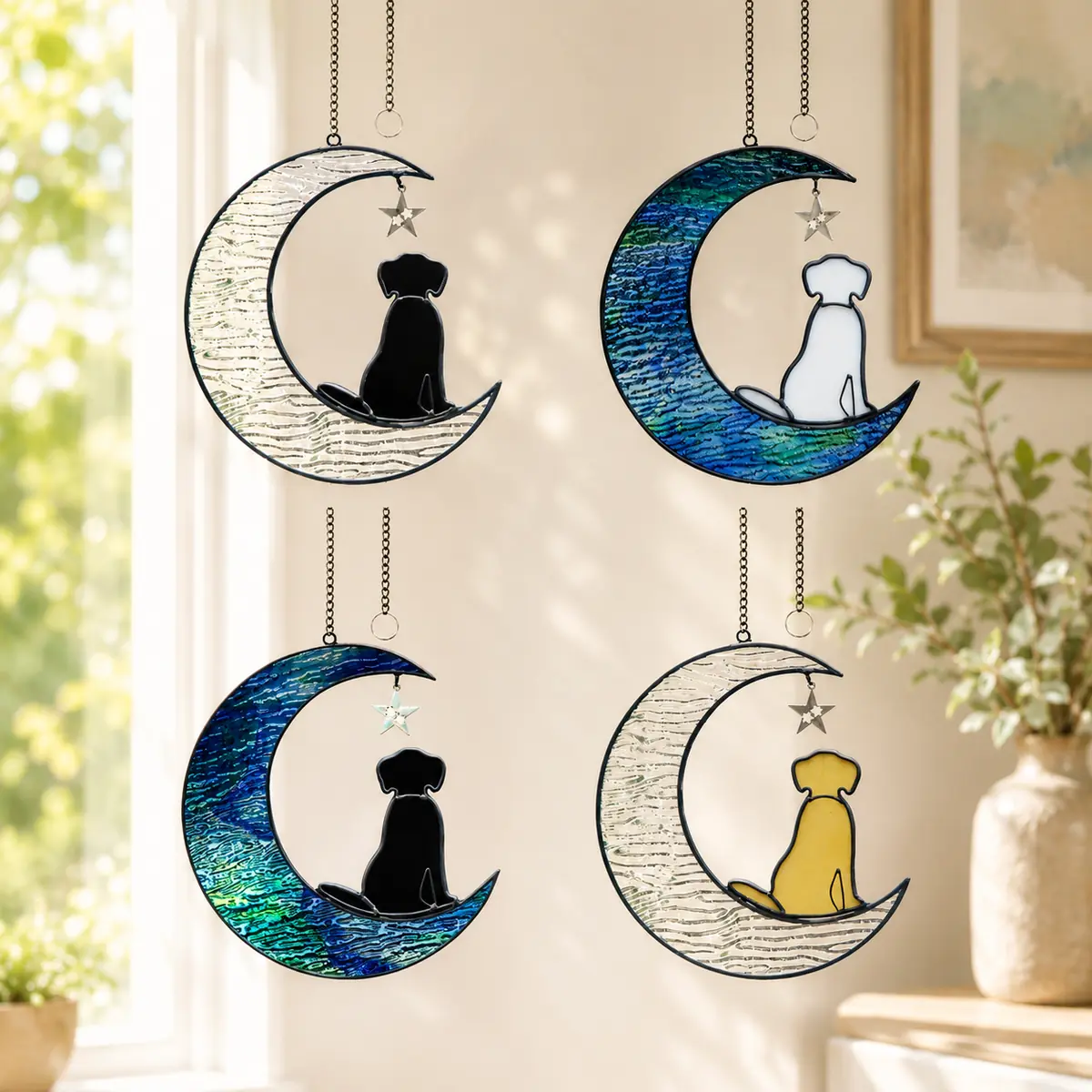 Attrape-soleil en métal Moon Cat, décoration de fenêtre suspendue