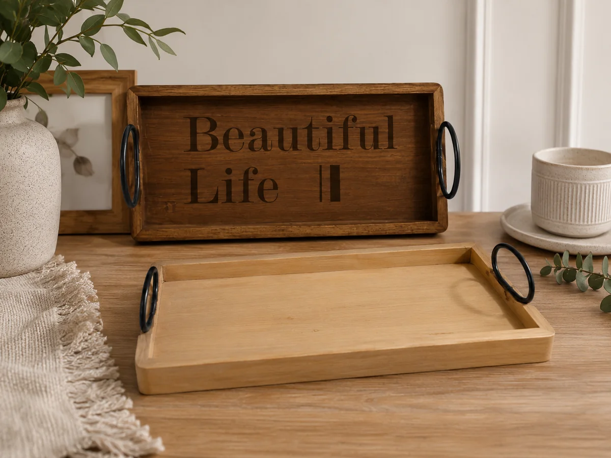 Wooden Serving Tray Set tabletop display