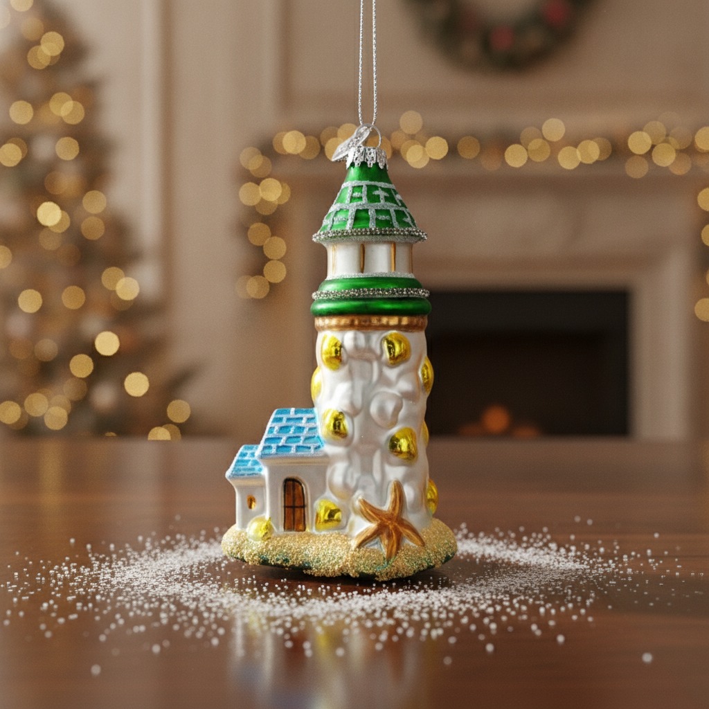 Glass lighthouse hanging ornament