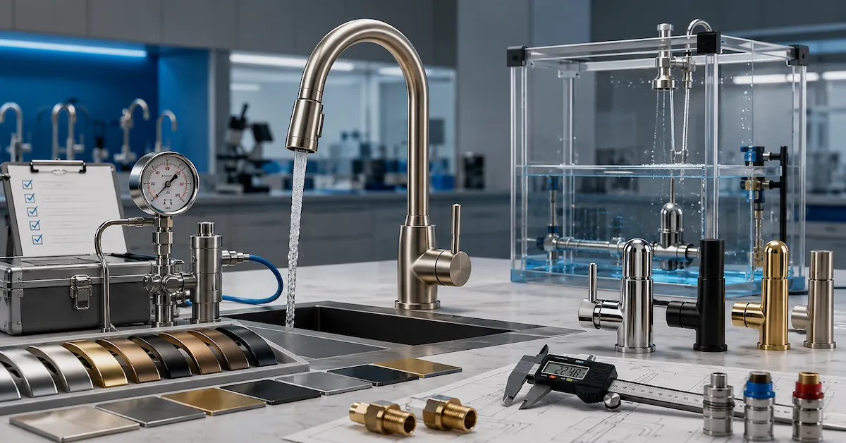 Kitchen faucet quality testing in factory lab