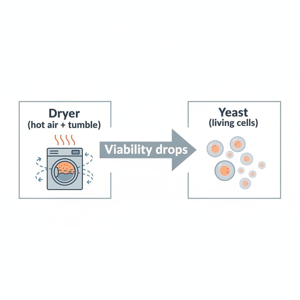 can yeast survive the dryer