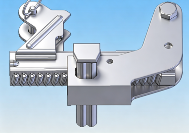 TABLE 120 wall formwork connection clamp detail, showing metal bracket, bolt, hinge, tooth plate and fitting assembly for modular formwork alignment.png
