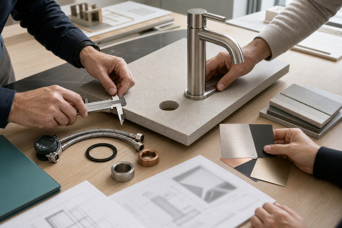 Exploded top fixed faucet mounting components