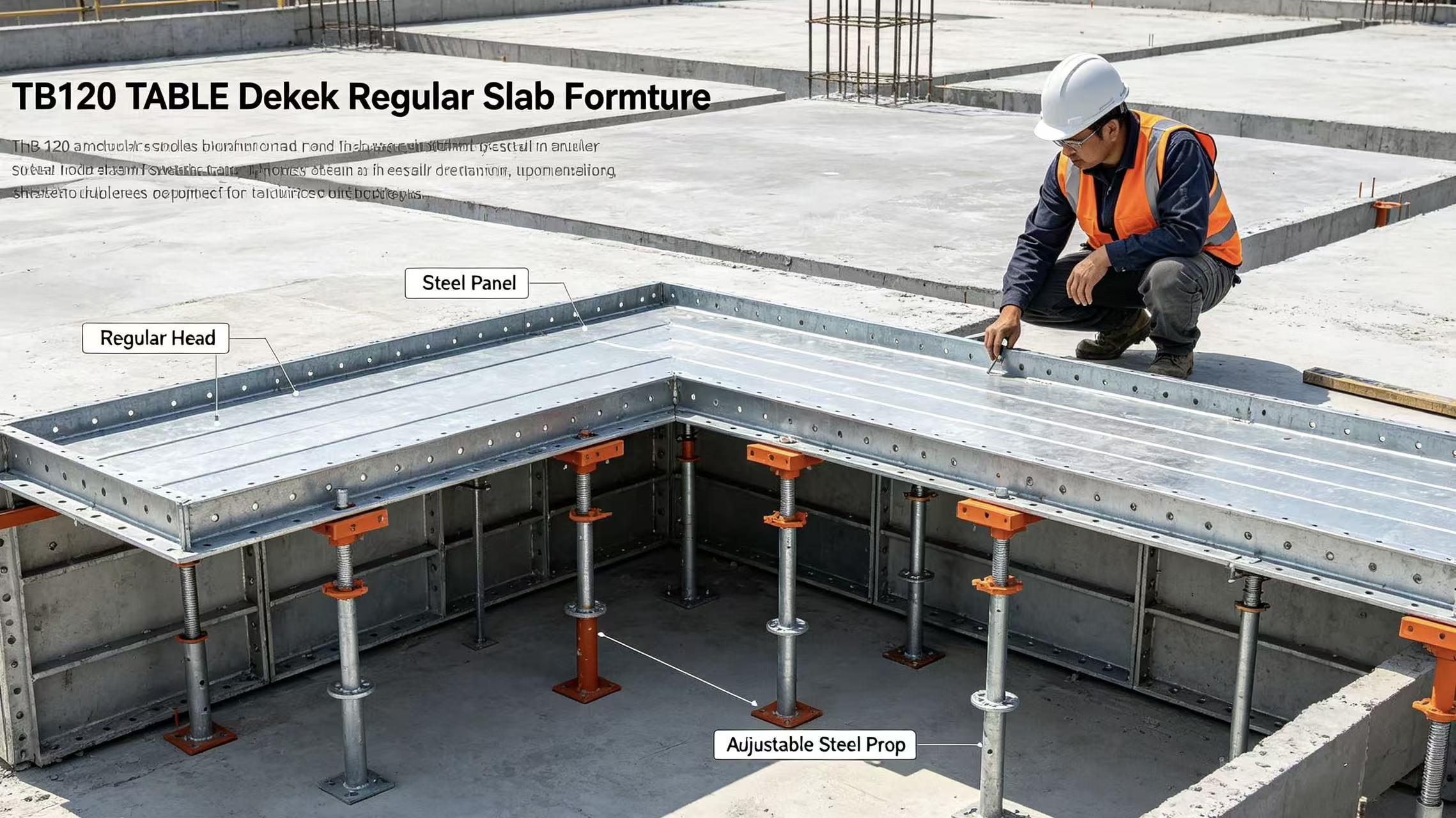 TB120 table formwork components including steel panel, regular head and adjustable steel prop.jpg