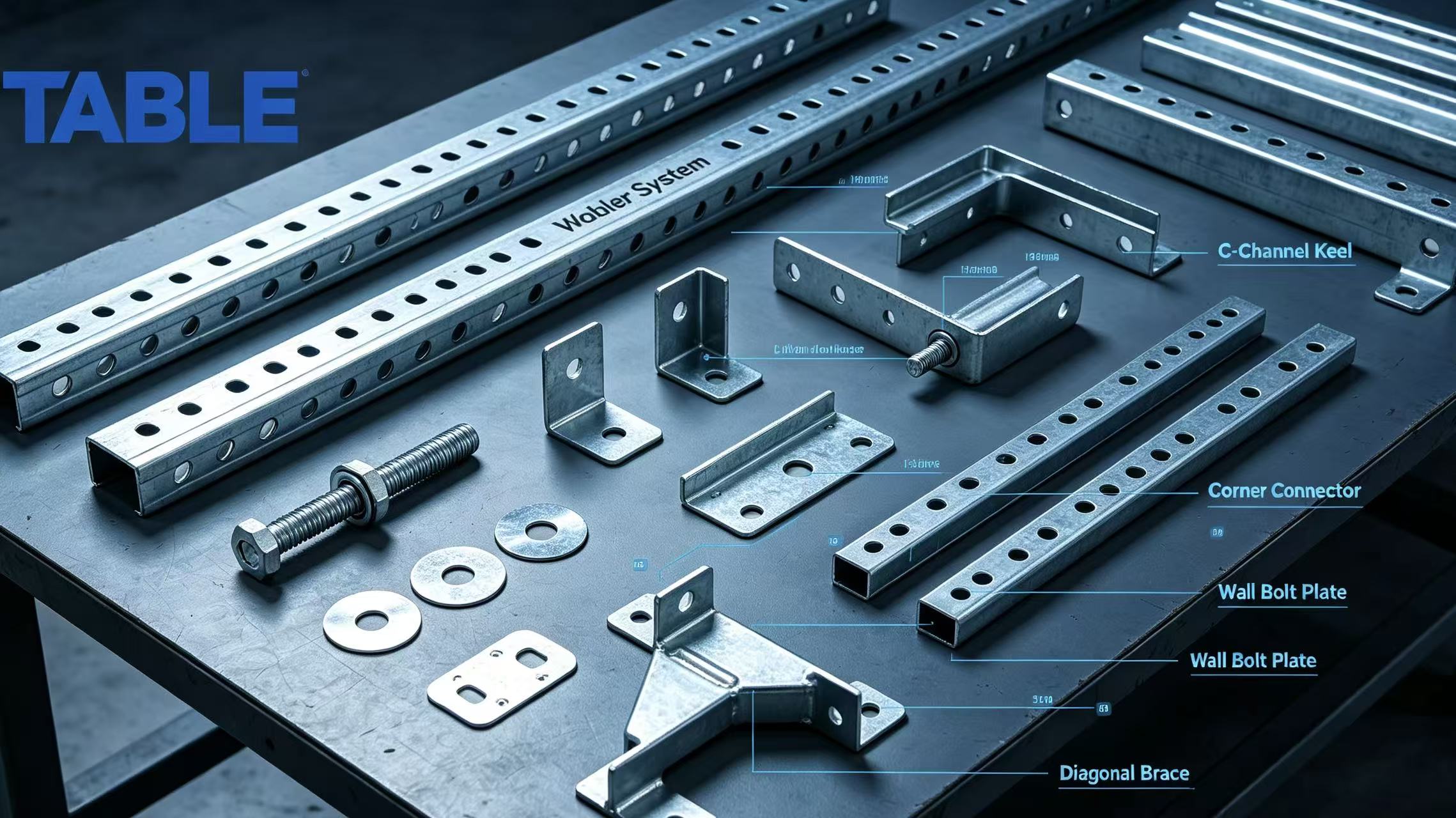 Q700 galvanized light steel C-channel keel structure detail, anti-corrosion coating and connection holes of TABLE Modular Waler System for harsh CIS climates.jpg