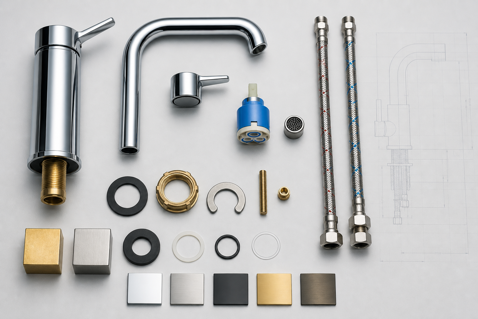 Faucet components and material samples
