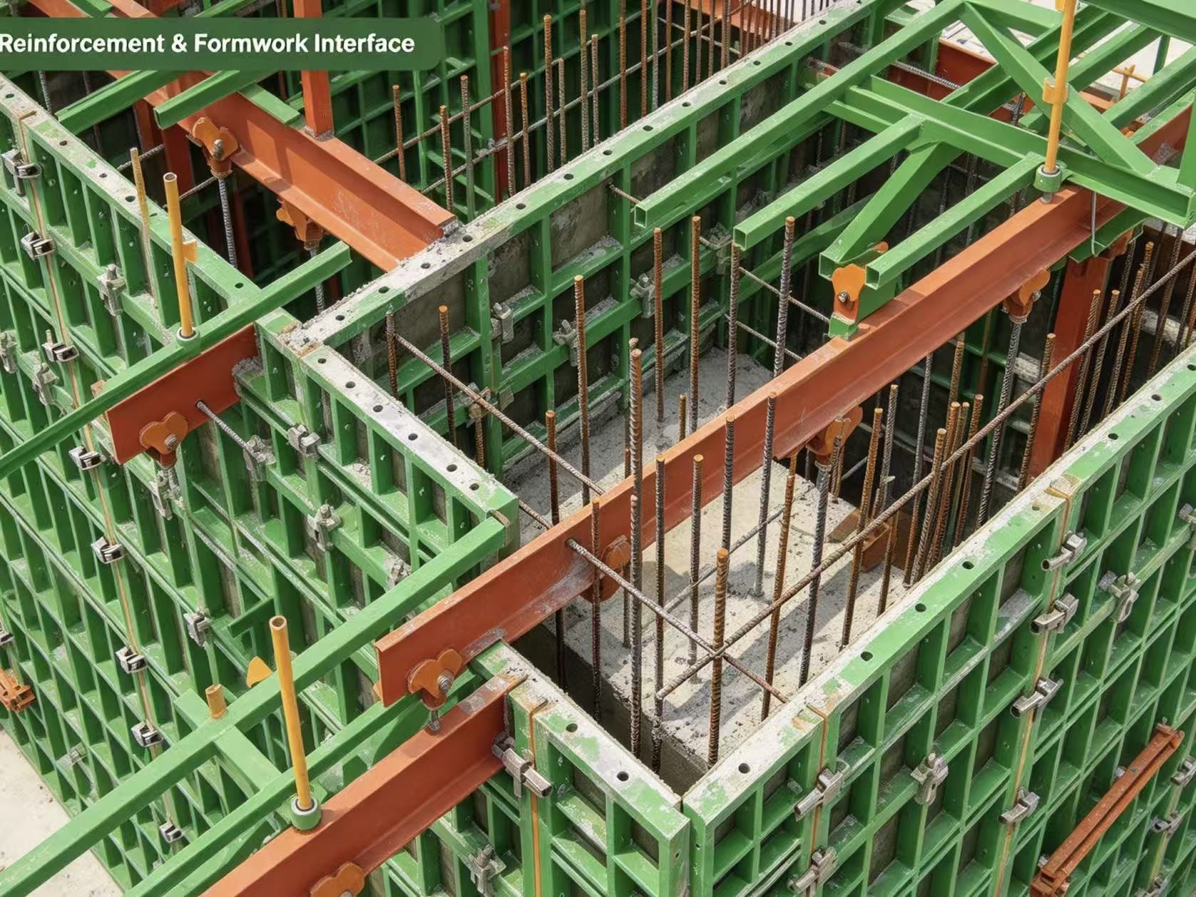 TB63 steel-ply formwork interface with rebar, formwork system installed before concrete pouring on construction site.jpg