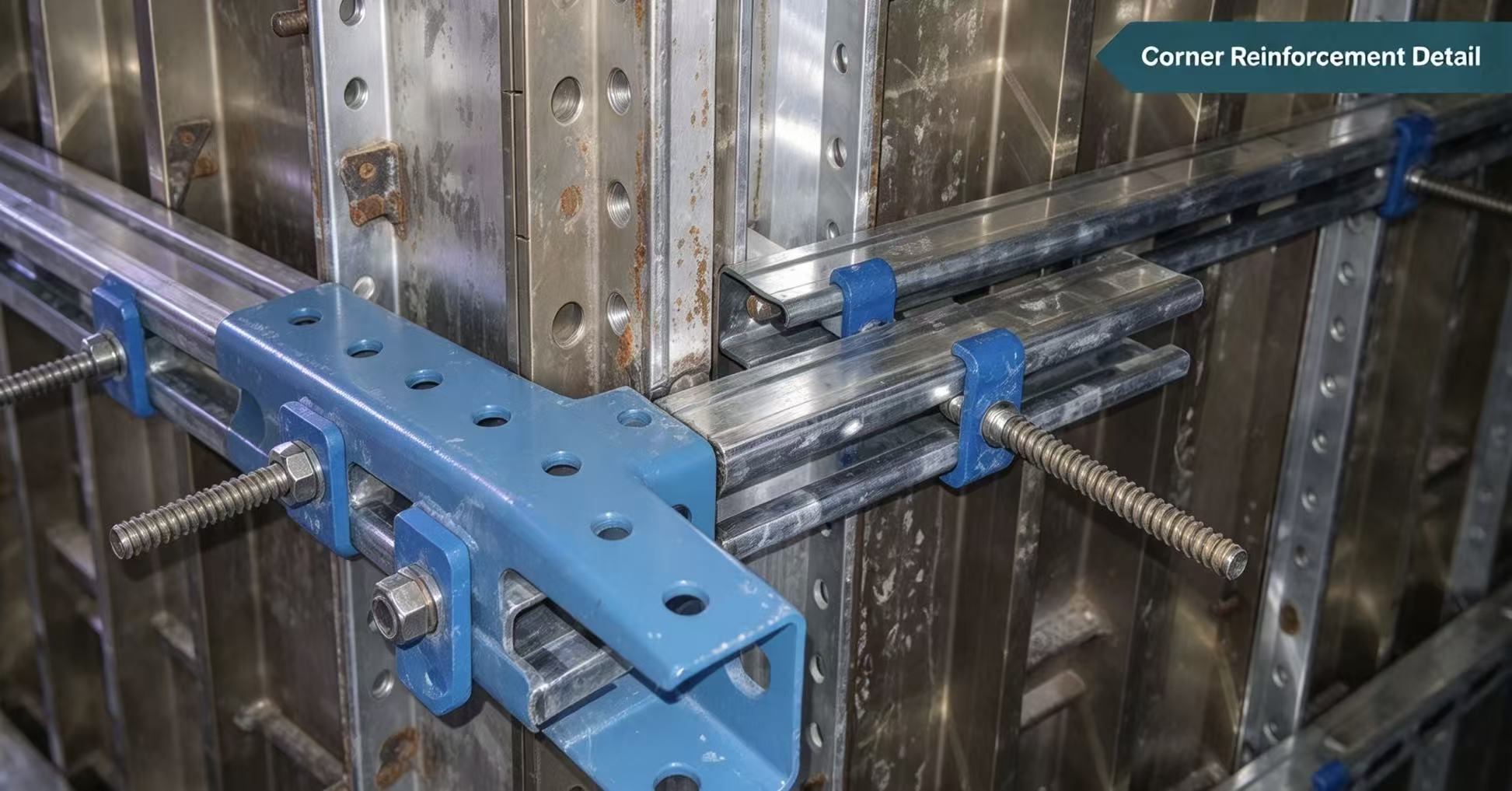 Modular waler corner reinforcement detail, light-steel keel connection at formwork corner for concrete wall stability.jpg
