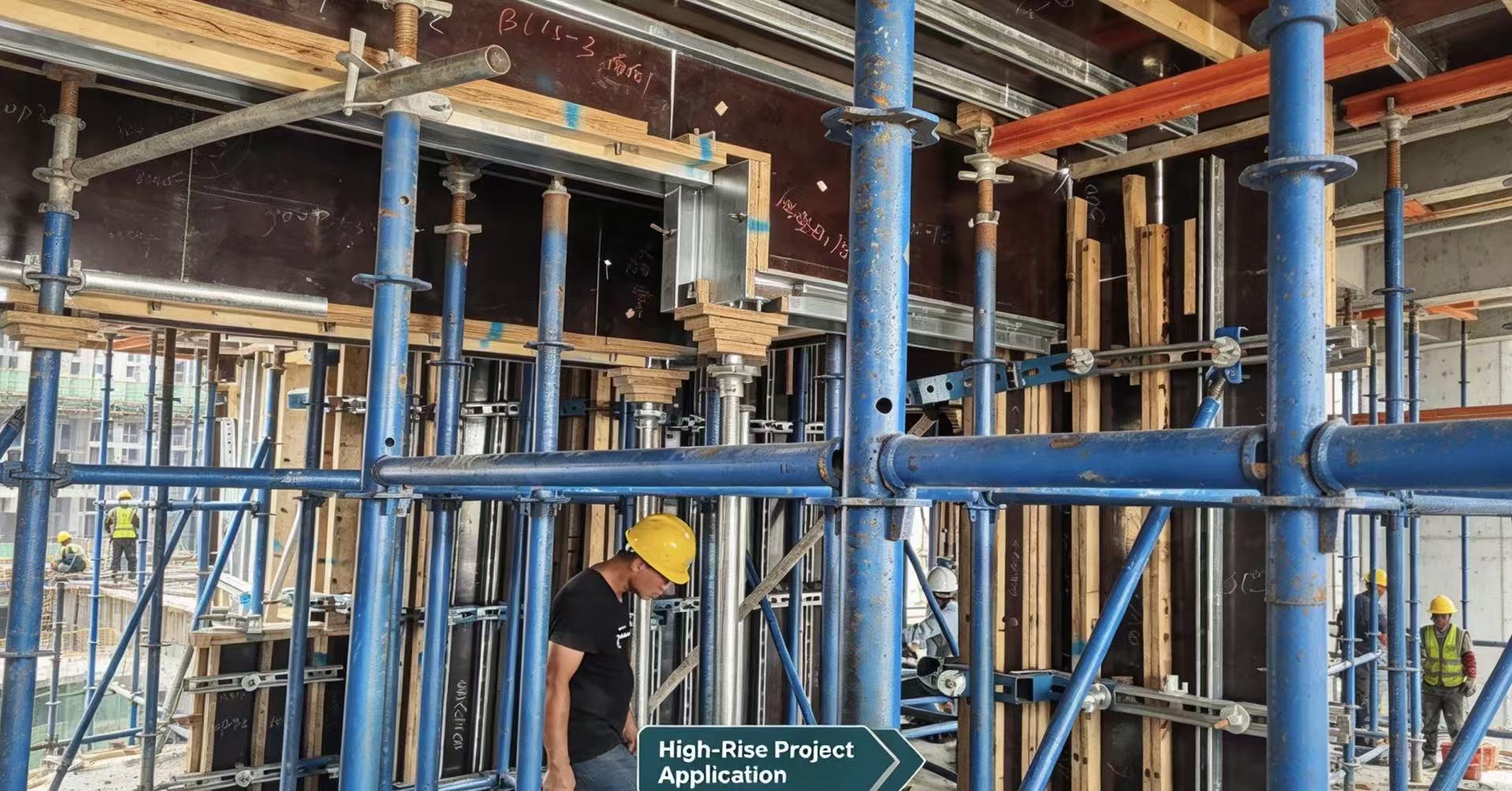 TABLE Modular Waler System applied in high-rise construction project, light-steel backing for wall formwork on site.jpg