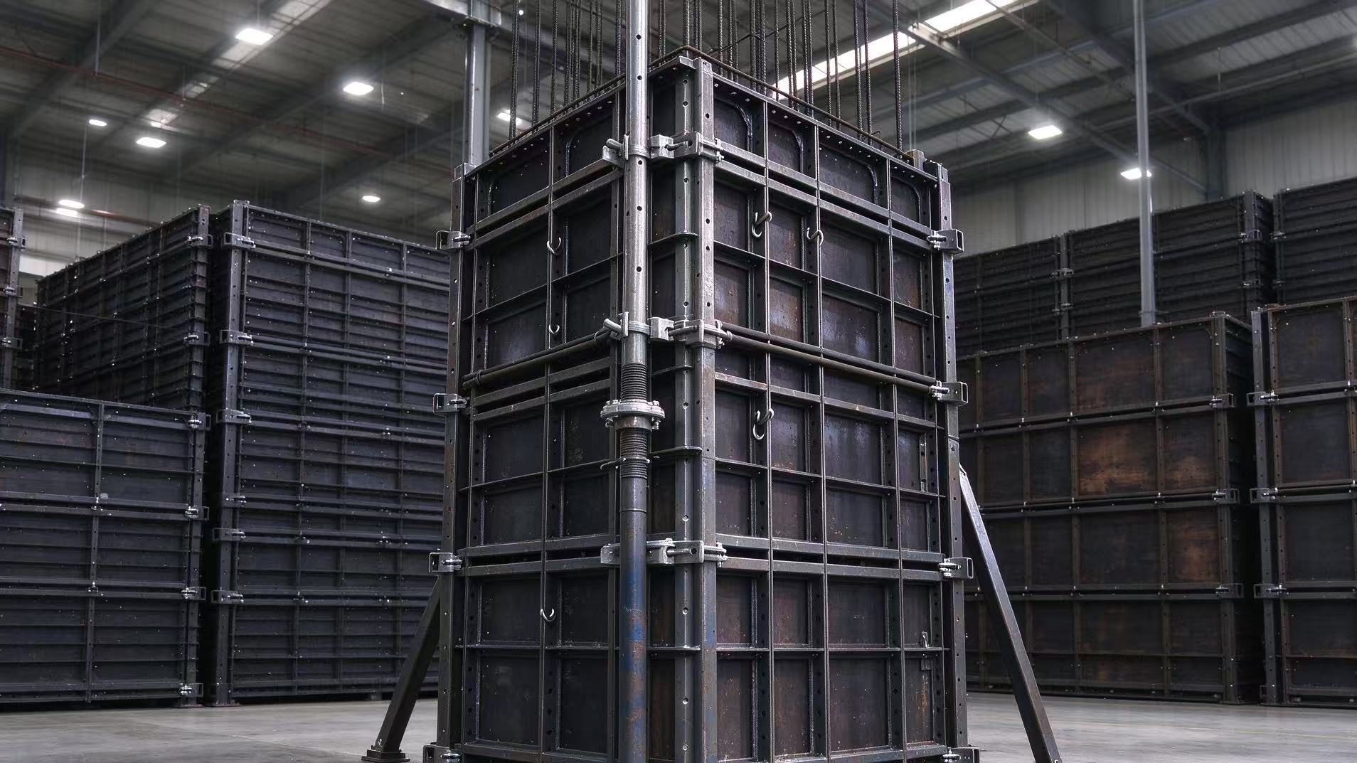 TB63 steel-ply column formwork pre-assembled in factory, Q345 steel frame with brown plywood panel.jpg