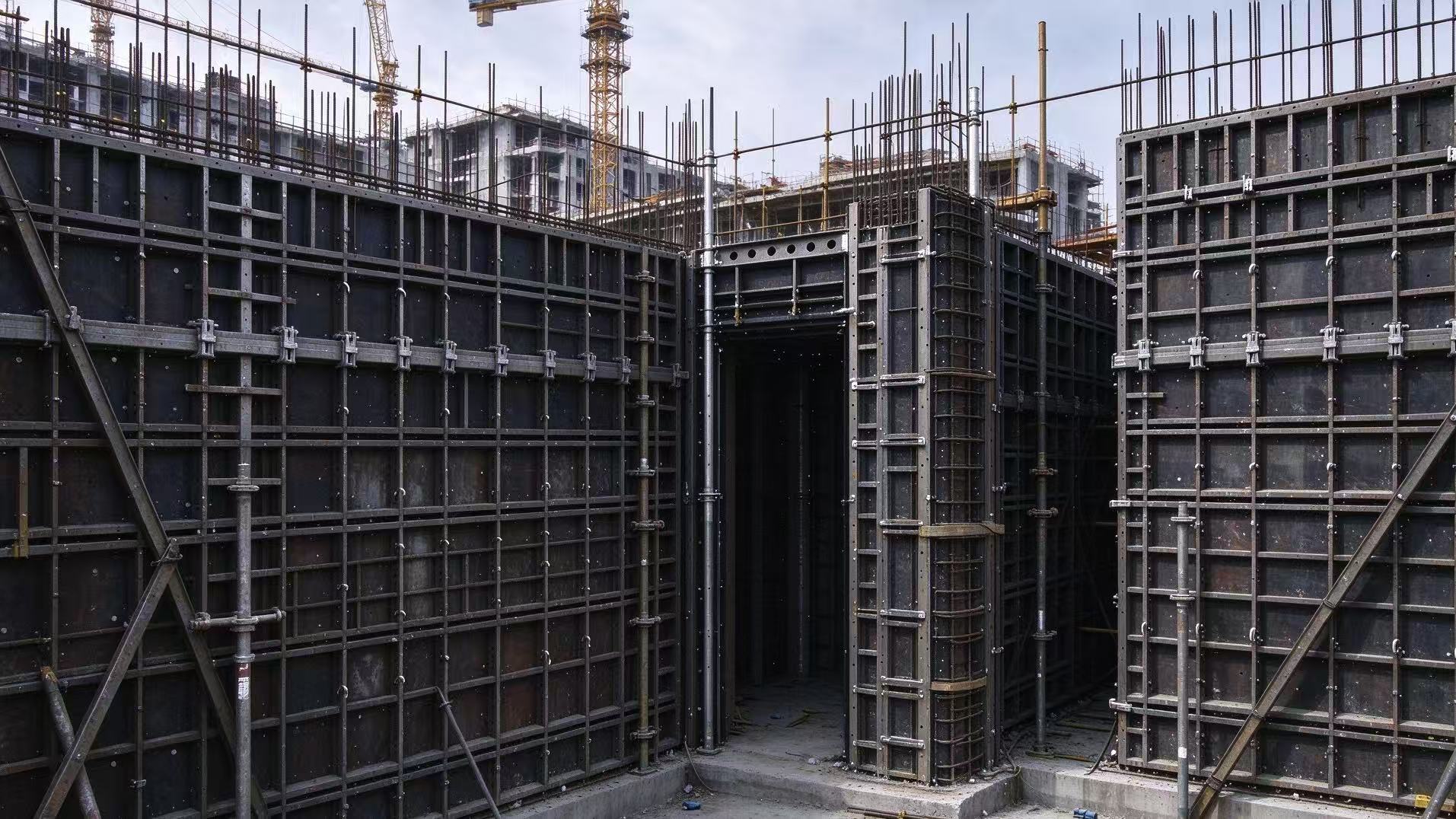 TB63 steel-ply formwork system installed on construction site for concrete wall and elevator shaft.jpg